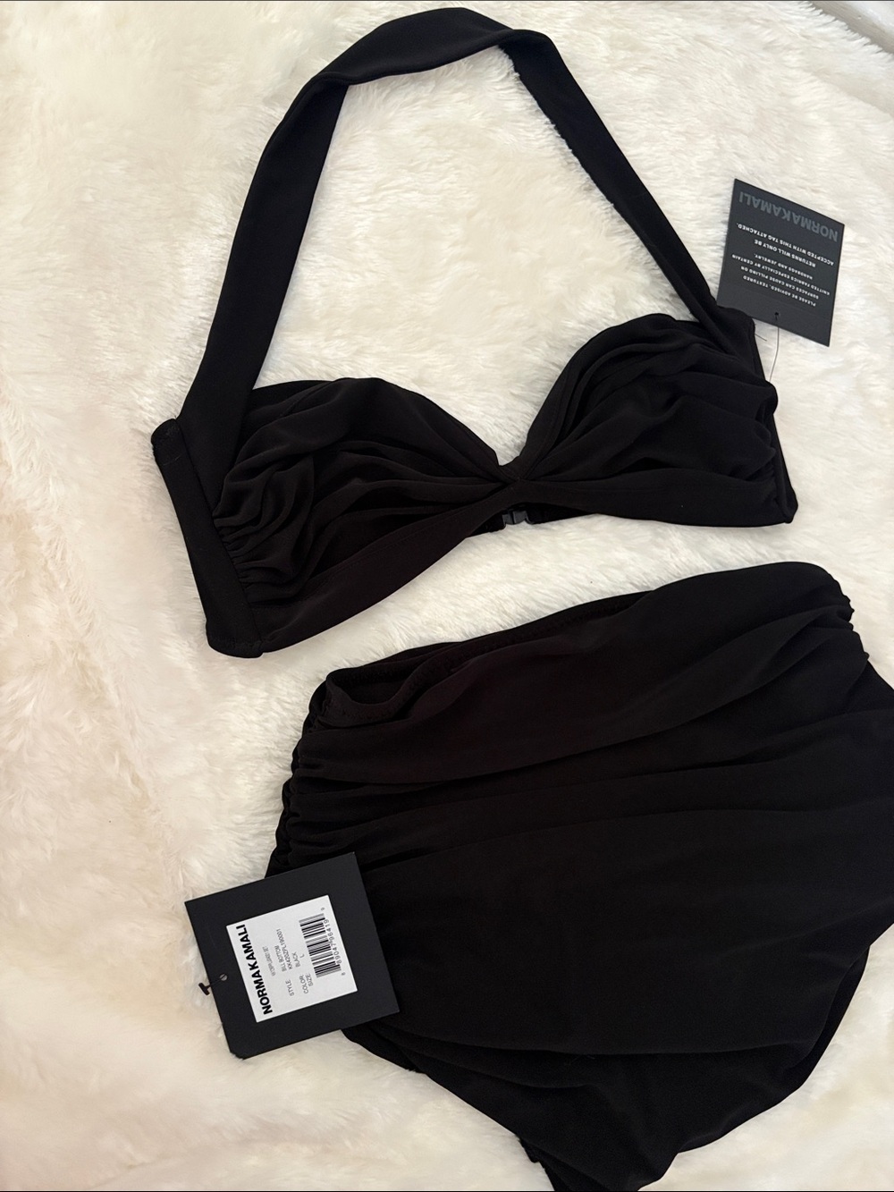 Norma Kamali Black Halter Twist Bikini with High-Waist Ruched Skirt - Picture 8 of 8